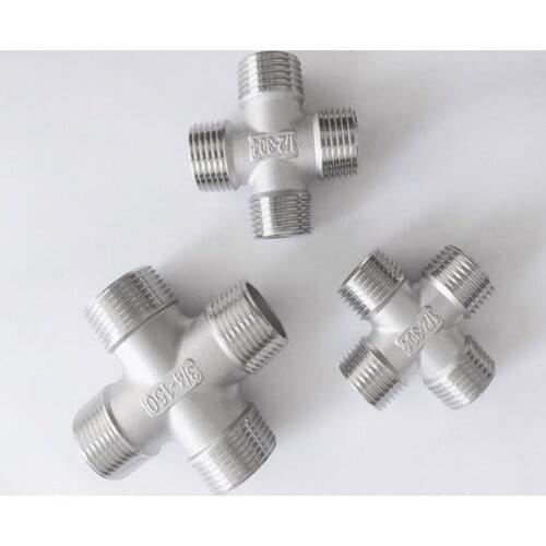 1/4" 3/8" 1/2" 3/4" 1" BSPT Male Cross 4 Ways Connector Splicer Splitter 304 Stainless Pipe Fitting Wate Gas Fuel Oil