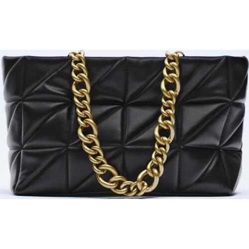 Black Big Metal shoulder strap Bags Women Rhombus Lattice Shopper Chain Crossbody Bag Ladies Large Leather Plaid Tote Bag