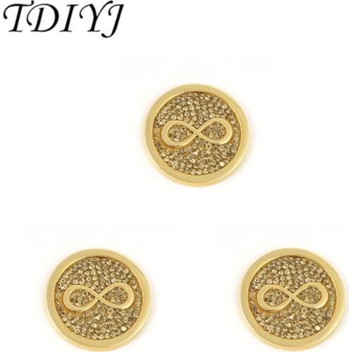 TDIYJ Fashion Design Gold Rose Gold 33mm Zinc Alloy Crystal Infinity Coin for Women Frame Pendants 1pcs/lot