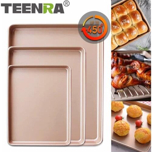 TEENRA Carbon Steel Baking Tray Set Non-Stick Bread Cookies Baking Pan Rectangle Cake Mold Baking Pan Kitchen Pizza Bakeware