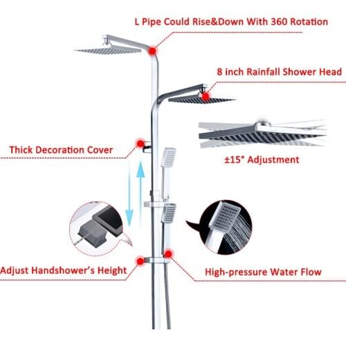 Vidric Vidric Thermostatic Shower Faucets Set Chrome Rainfall Shower Head ABS Handshower Tub Spout Thermostatic Mixer Tap Faucet