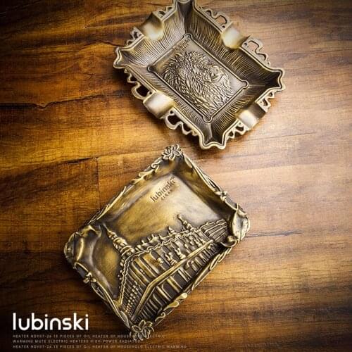 LUBINSKI Vintage Pure Copper Cigar Cigarette Ashtray 4 Cigars Holder Travel Tobacco embossment Ash Tray Fit COHIBA Cigars