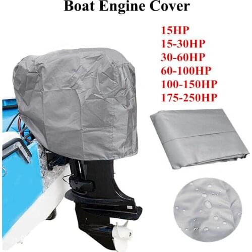 15-250HP 210D Waterproof Yacht Half Outboard Motor Engine Boat Cover Anti UV Dustproof Cover Marine Engine Protector Sliver