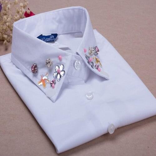 2017 lastest fashion Removable women colorful crystal Beaded ladies Doll blouse collier femme solid cotton pink flower