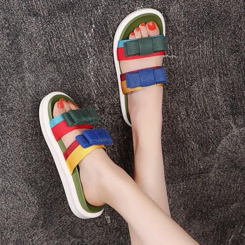 2020 Summer Womens Slippers Fashion Color Matching Bows Comfortable Flat Bottom Trend Wild Simple walking Womens Shoes U24-67