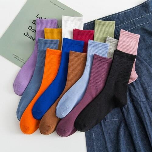 Candy Color Womens Autumn And Winter Mens And Womens Sports Socks In Tube Socks Japanese Solid Color Couple Black And White S