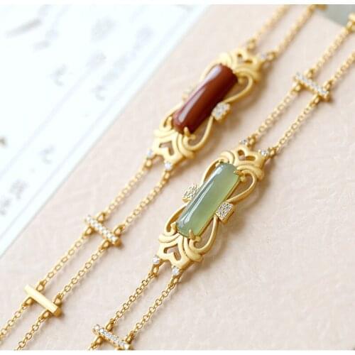 2021 New S925 Sterling Silver Gold-Plated Inlaid Southern Red Agate And Sapphire AAA Zircon Feminine Bracelet