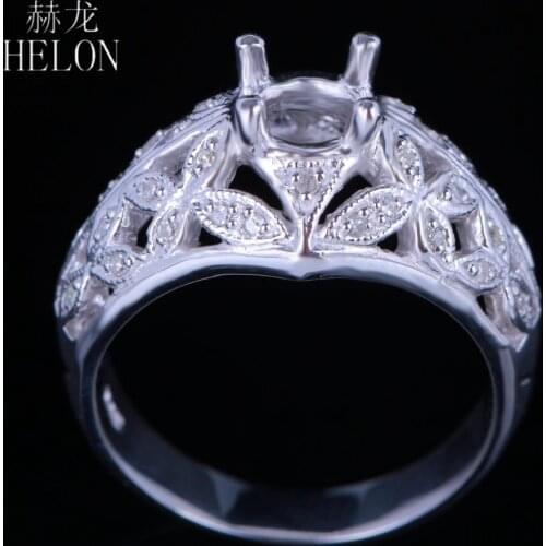HELON Vintage 6.5MM Round Cut Sterling Silver 925 Pave Natural Diamonds Engagement Wedding Semi mount Women Fine Jewelry Ring