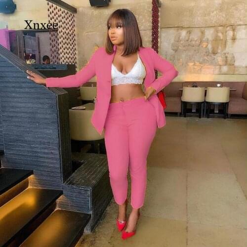 Winter 2021 Ladies Suit Solid Color One Piece Irregular Printing Strapless Blazer + Pants Suit Two-Piece Office Lady Business Un