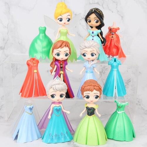 12Pcs/Lot Disney Princess Anna Elsa Snow White Tinkerbell Change Clothes Dolls Dress Up Magic Clips For Girls Kids Toys