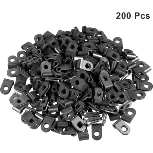 Uxcell Fit 3.1mm/5mm/10.4mm Cable Dia Nylon Black R-type Cable Clamp Organizer Cord Clips for Wire Management 200Pcs/lot
