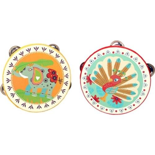 Flower Tambourine Educational Cartoon Musical Tambourine Beat Instrument Hand Drum Toys Wooden Hand Drum Tambourine