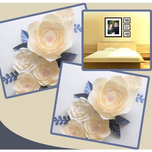 DIY Giant Paper Flowers Backdrop Artificial Handmade Ivory Paper Flower 5PCS + 7 Leaves Wedding & Party Deco Home Decoration