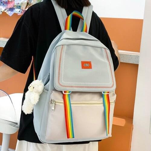 Rainbow Ribbon Design Summer Nylon Women Backpack College Style Large Capacity Travel Rucksack School Bags for Teenage Girl Boys