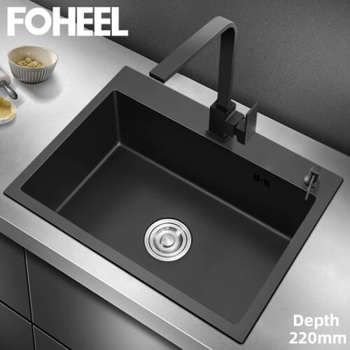 FOHEEL Black Kitchen Sink Deep Sink Single Bowl Deep Sink Handmade Above Counter Or Udermount Black Sink Big Ran FKS06
