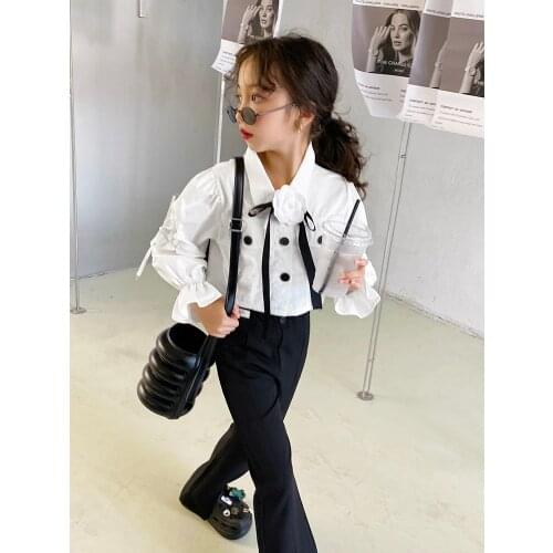 Baby girls cotton shirt for 2021 autumn new style, big childrens fashion all-match long-sleeved design shirt, kids clothes