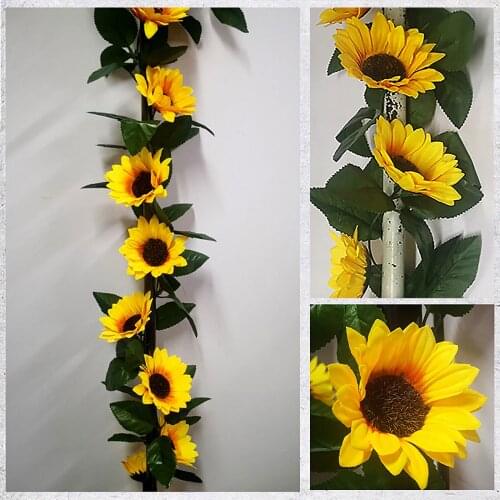 Fake Silk Sunflower Ivy Vine Artificial Flowers Wall Hanging Garland Garden Fences Home Wedding Christmas Party Decoration