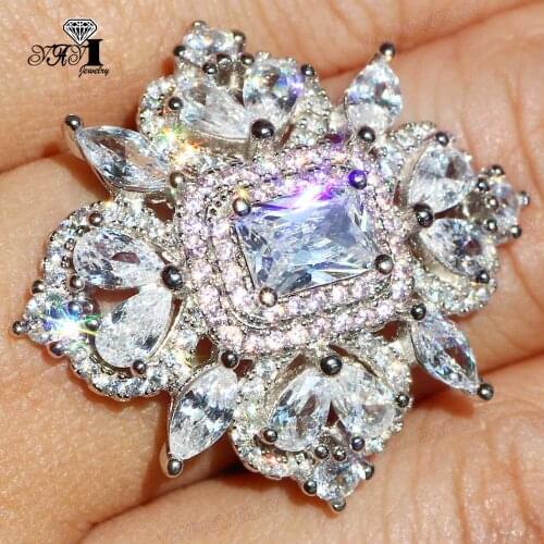 YaYI Fine Jewelry Fashion Princess Claw Set Cut Pink Cubic Zirconia Silver Color Engagement Wedding Party Leaves Gift Rings