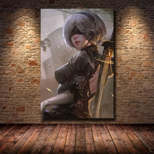 Nier Automata Fight Game Girl Japan Anime Canvas Painting Posters And Prints Wall Pictures For Living Room Decoration Home Decor
