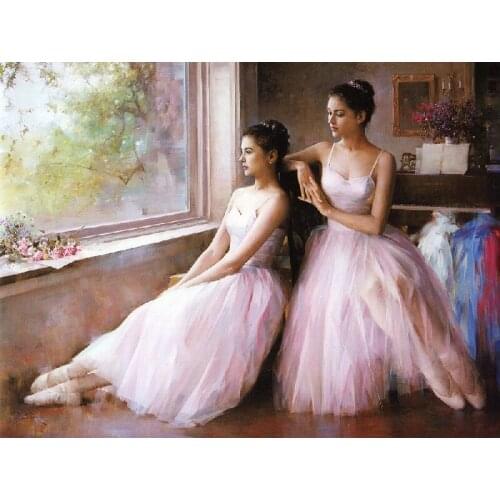 Canvas prints beauty art picture from handpainted oil painting Ballet dancer wearing white skirt home decor craft