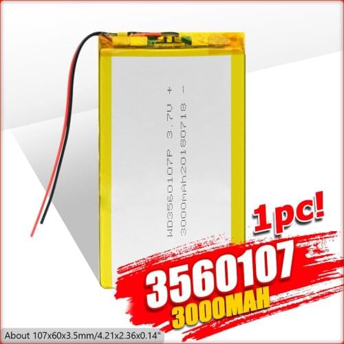 Hot 3560107 3.5mm*60mm*107mm 3.7V 3000mah polymer lithium ion battery Li-ion battery For Tablet DVD GPS PSP E-book tablet pc