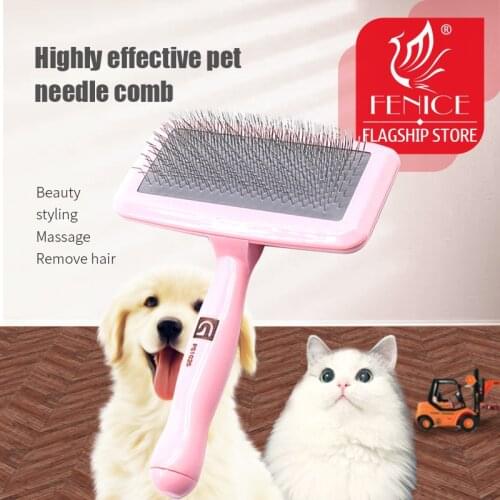 Fenice Pet Hair Massage Comb Open-Knot Brush Groming Cleaning Tool Stainless Steel Comb Needle For Dog Cat