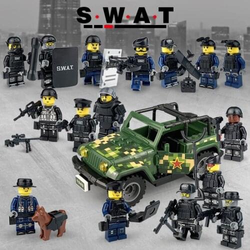 Mini Micro Military Jeep Wrangler Minifigure Doll Set Special Warfare Brigade Weapon Piece Children Assemble Building Block Toy