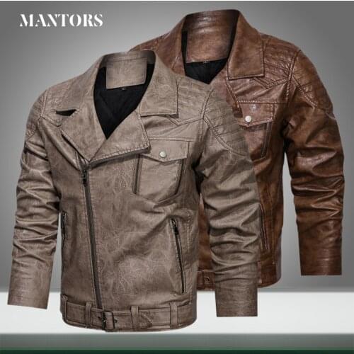 2021 Winter New Men Leather Jackets Zipper Solid Color Coat Warm Fleece Biker Motorcycle Male PU Leather Jacket Multi-pocket