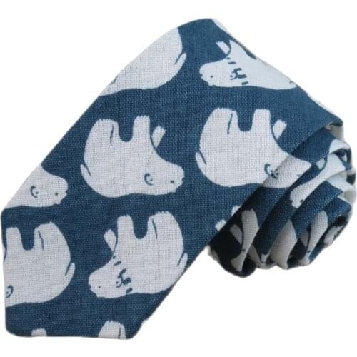 Cotton linen printed ties men new modern polar bears individual leisure products 7 cm blue high quality necktie