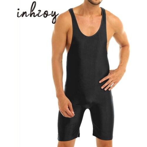Men Casual Bodysuit Sleeveless Stretchy Wrestling Singlet Jumpsuit Sleepwear
