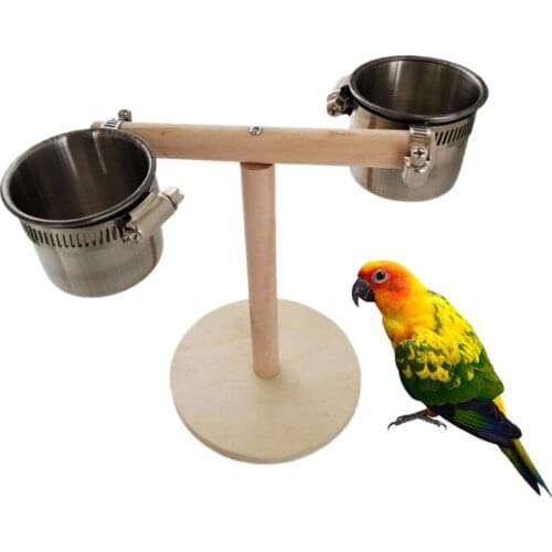 Bird Tabletop Play Stands with Stainless Steel Feeder Cups Parrot Training Perch