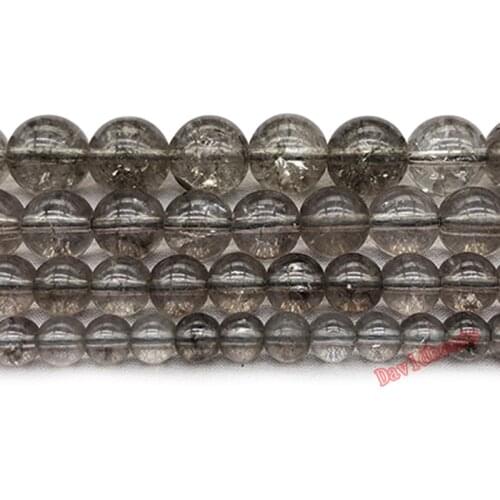 Natural Stone Smooth Smoky Cracked Crystal Quartzs Loose Beads 15" Strand 6 8 10 MM Pick Size For Jewelry Making