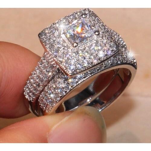 Victoria Brand New Drop Shipping Luxury Jewelry Pave 134PCS Tiny AAA Cubic Zirconia Princess CZ Women Wedding Bridal Ring Set