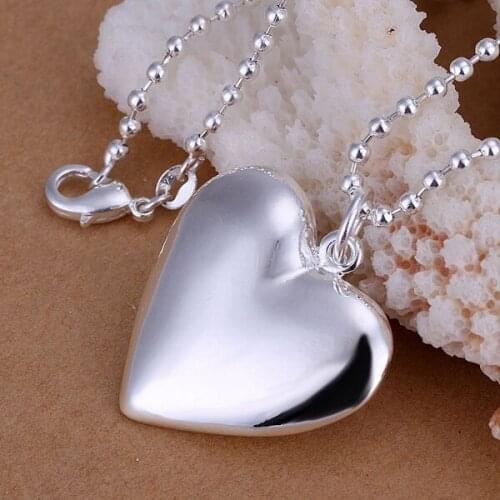 P034_2 Hot Sale Fine Silver Color Jewelry,Wholesale Factory Price Charms Free Shipping Fashion Big Heart Pendants/aonaj