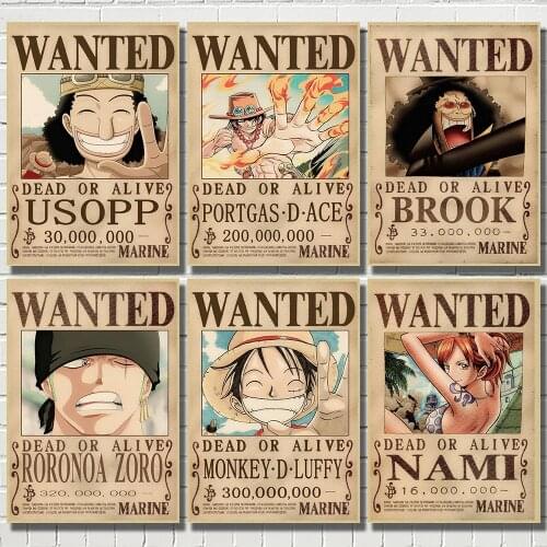 ONE PIECE Wanted Classic Cartoon game Kraft Paper Poster Bar Cafe Living Room Dining room
