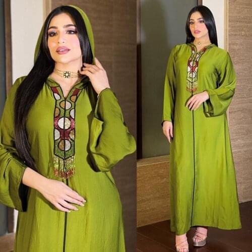 Dubai Abaya Jalabiya Hooded Maxi Dress Long Sleeve Muslim Women Moroccan Kaftan Robe Turkey Islamic Clothing Djellaba Femme
