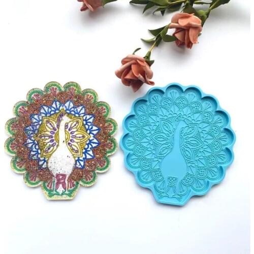 Peacock Coaster Epoxy Resin Mold Peahen Cup Mat Mug Pad Silicone Mould DIY Crafts Ornaments Home Decorations Casting Tools