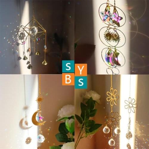 Hanging Crystal Wind Chimes Pendant Rainbow Maker Sun Catcher Crystal Ornament Home Office Decor Window Patio Wall Garden Tree