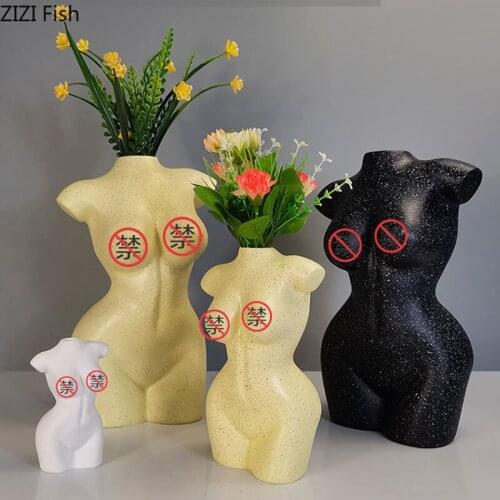 White Spots Texture Resin Vases Body Art Bust Statue Desk Decor Flower Insert Ornaments Crafts Vase Home Decoration Modern