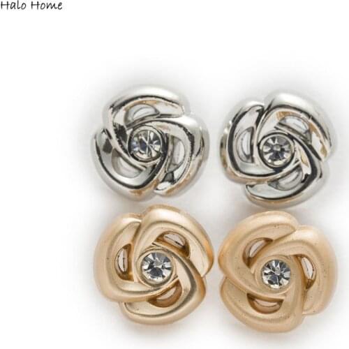 5pcs Small Flower Shape With Rhinestone Metal Shank Shirt Button Sewing Scrapbooking Apparel Accessories Decor 11mm