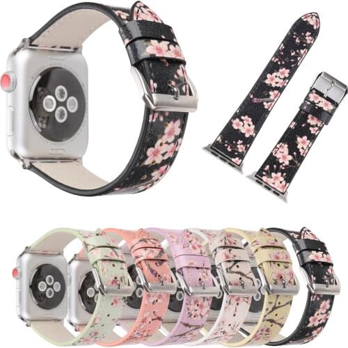 Rural Plum Blossom Flowers Band for Apple Watch 40mm 44mm Leather Strap Wristband for iWatch Series 5 4 3 2 1 38mm 42mm Bands