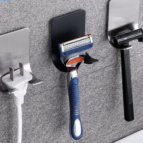Self-adhesive Razor Bracket for Mens Shaver Holder Shelf Bathroom Razor Holder Wall Storage Hook Stainless Steel Kitchen Hanger