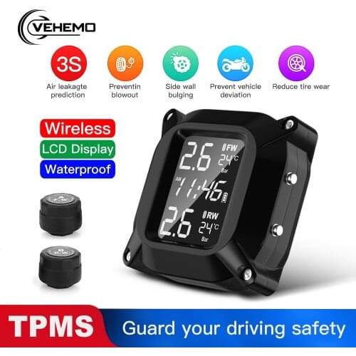 Motorcycle TPMS Tire Temperature And Tire Pressure Monitoring System LCD Screen 2PCS External Sensor Magnetic USB Quick Charge