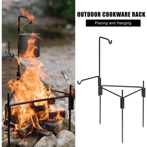 Outdoor Picnic Cookware Adjustable Tripod Portable Aluminum Alloy Hanging Hook Cooking Pot Rack Holder Camping Equipment