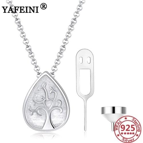 YAFEINI 925 Sterling Silver Tree Urn Necklace for Ashes Waterdrop Customize Letters Memorial Pet Ash Casket Urn Pendant Necklace