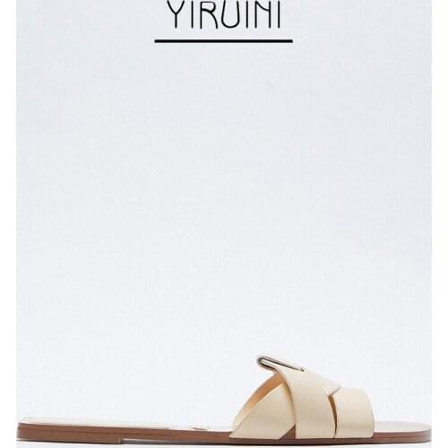 2021 New Summer Slippers Women Designer Shoes Women Square Toe Beige Cross Slippers For Women