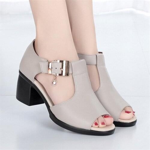 2021Women Sandals Summer Heel Fashion Sexy Fish Mouth Hollow Roman Sandals Thick With Beaded High Heels Female Sandals