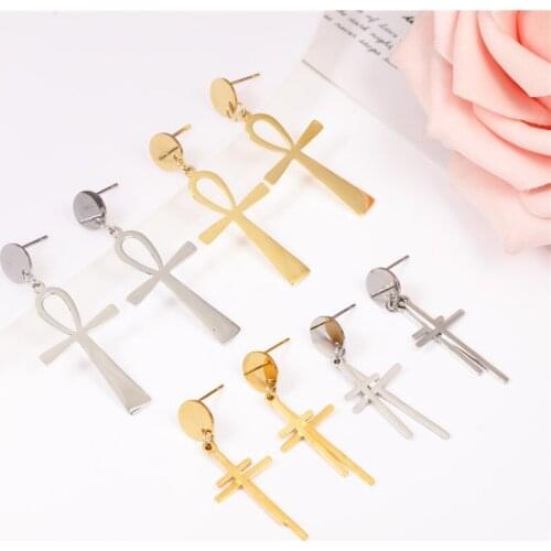 OUFEI Cross Earrings For Women Stainless Steel Jewelry Woman Religion Drop Earrings 2020 Fashion Jewelry Accessories