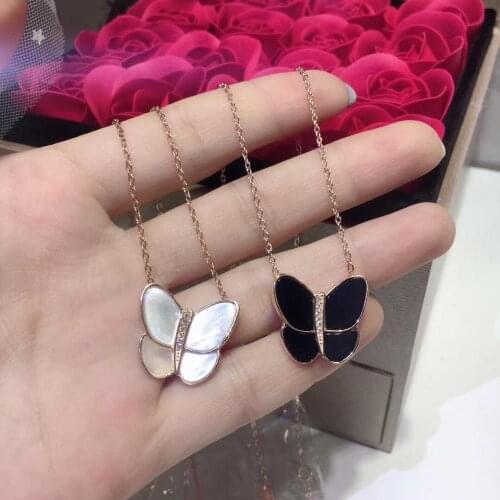 Fashion romantic butterfly necklace White Black colors Shell Charm silver necklace pendulum chain for women famous jewelry