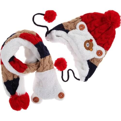 Winter Warm Baby Knitted Earmuff Hat Scarf Two Sets Of Cute Design Plush Hat Childrens Same Hat Scarf For Men And Women